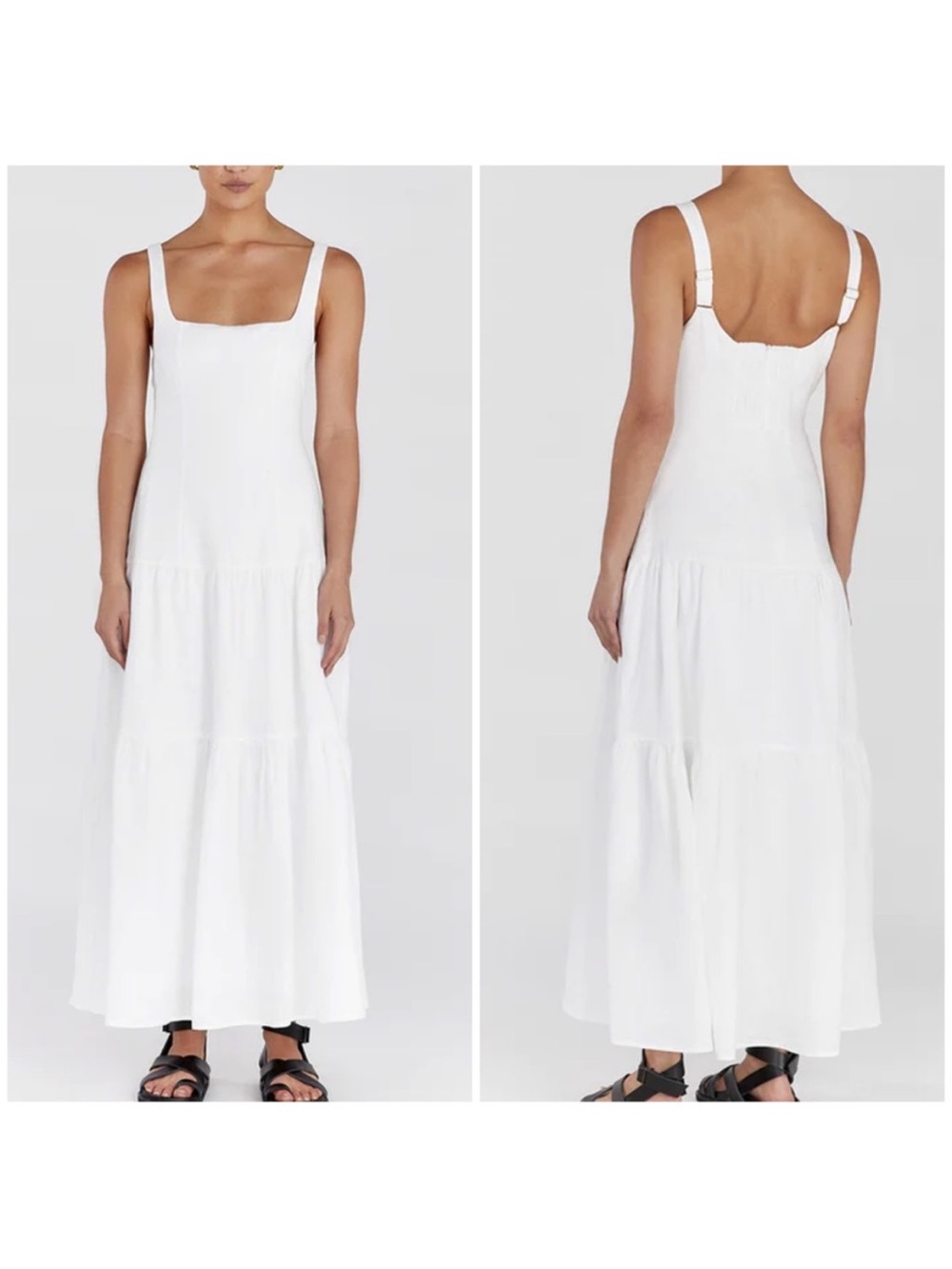 DISSH White Maxi Dress 100% Linen Empire Waist Babydoll Sundress US 6 - Picture 2 of 9